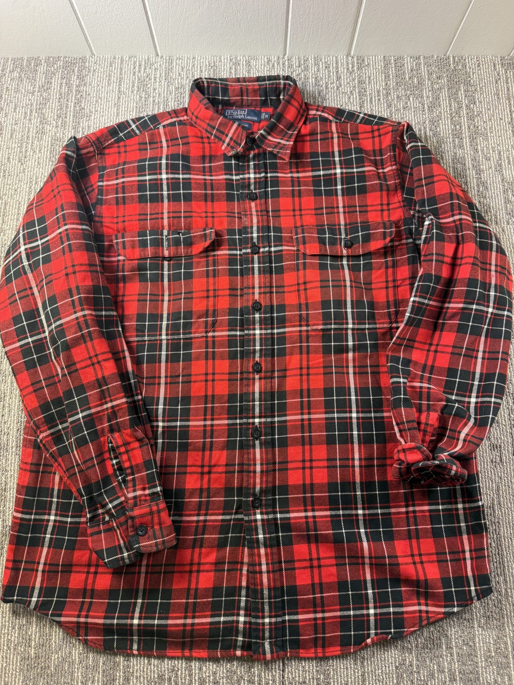 Polo Ralph Lauren Shirt Mens Medium Red Plaid Flannel Long Sleeve Button Up